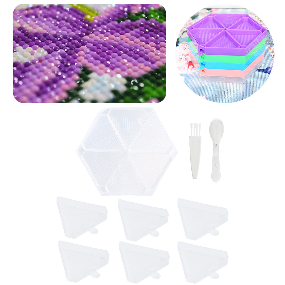 Large Capacity DIY Hexagonal Diamond Painting Tray Kit with Spoon Brush (Clear)