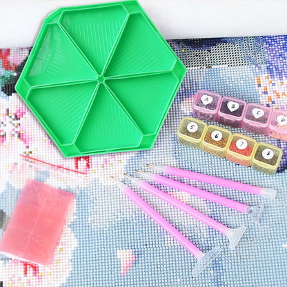 Large Capacity DIY Hexagonal Diamond Painting Tray Kit with Spoon Brush (Green)