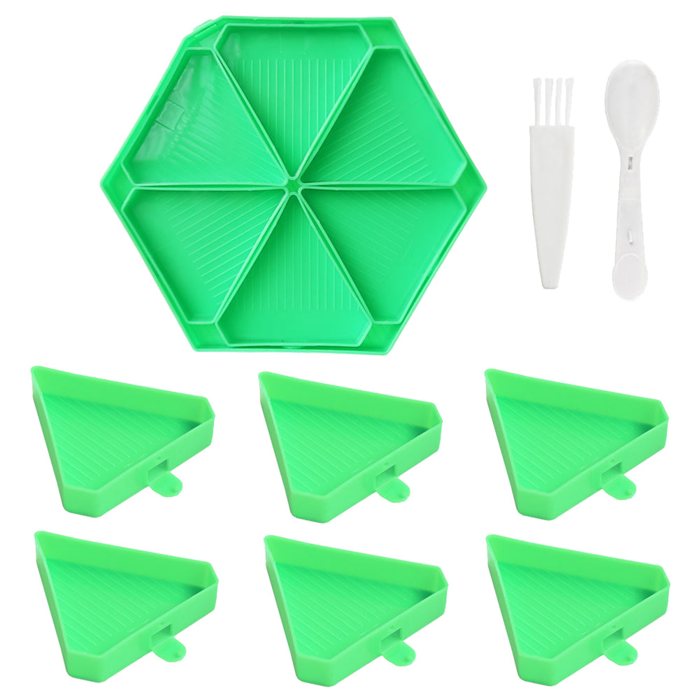 Large Capacity DIY Hexagonal Diamond Painting Tray Kit with Spoon Brush (Green)