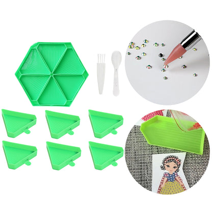 Large Capacity DIY Hexagonal Diamond Painting Tray Kit with Spoon Brush (Green)