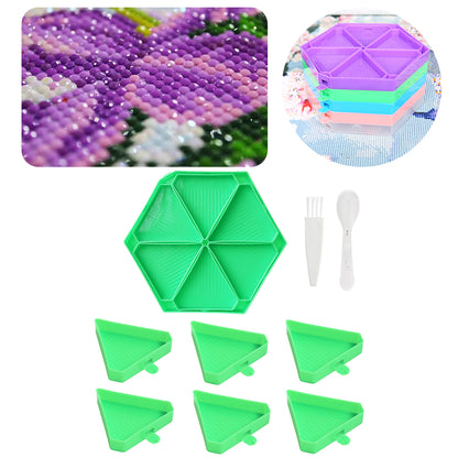 Large Capacity DIY Hexagonal Diamond Painting Tray Kit with Spoon Brush (Green)