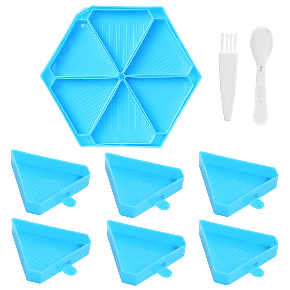 Large Capacity DIY Hexagonal Diamond Painting Tray Kit with Spoon Brush (Blue)