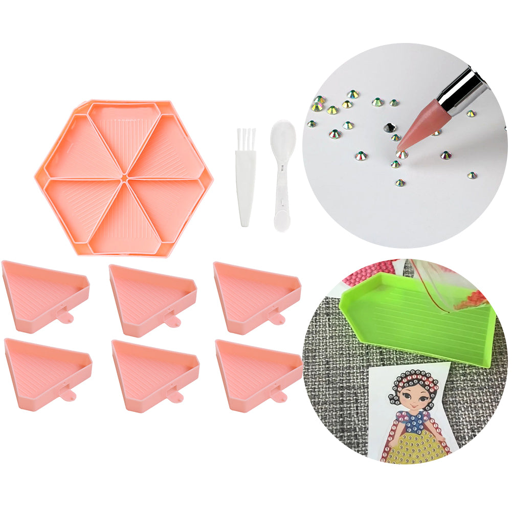 Large Capacity DIY Hexagonal Diamond Painting Tray Kit with Spoon Brush (Pink)