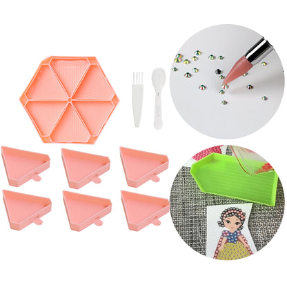 Large Capacity DIY Hexagonal Diamond Painting Tray Kit with Spoon Brush (Pink)