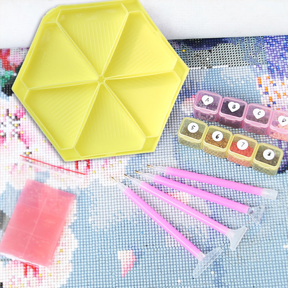 Large Capacity DIY Hexagonal Diamond Painting Tray Kit with Spoon Brush (Yellow)