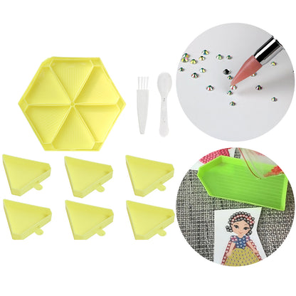 Large Capacity DIY Hexagonal Diamond Painting Tray Kit with Spoon Brush (Yellow)