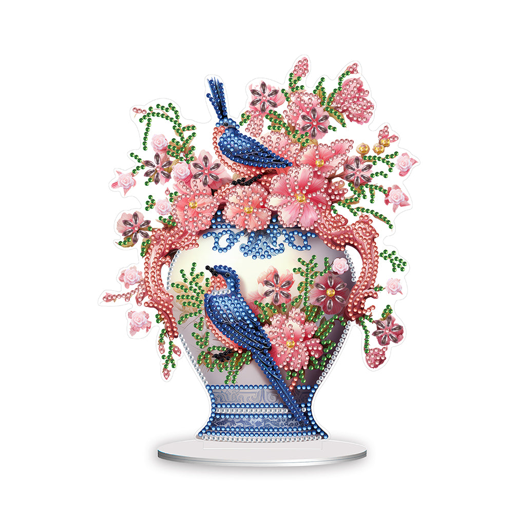 Acrylic Bird Flower Vase Desktop Diamond Painting Art Kits for Home Office Decor