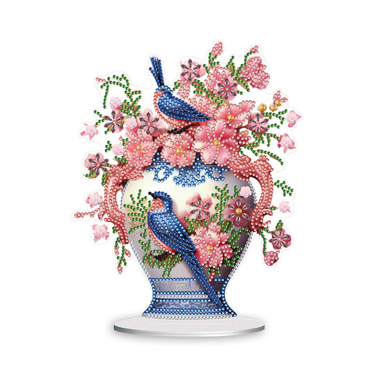 Acrylic Bird Flower Vase Desktop Diamond Painting Art Kits for Home Office Decor