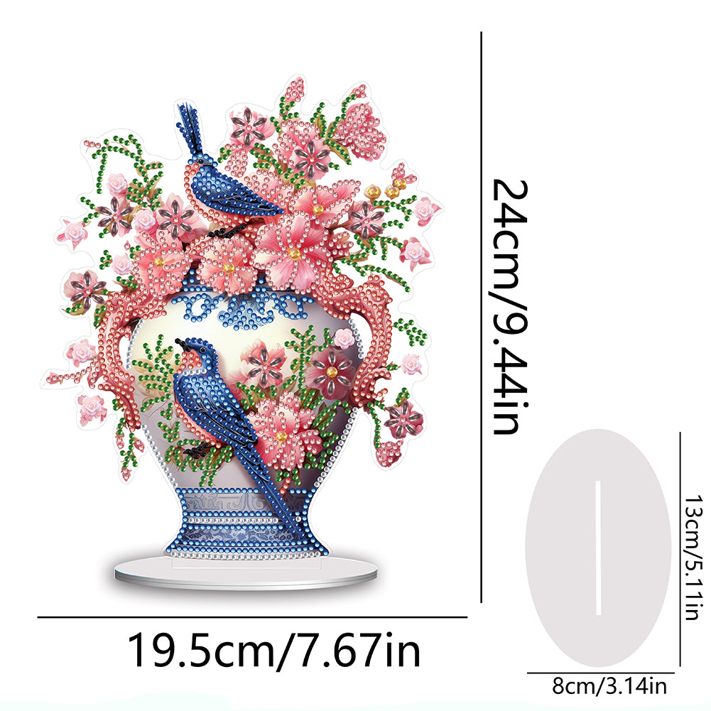 Acrylic Bird Flower Vase Desktop Diamond Painting Art Kits for Home Office Decor