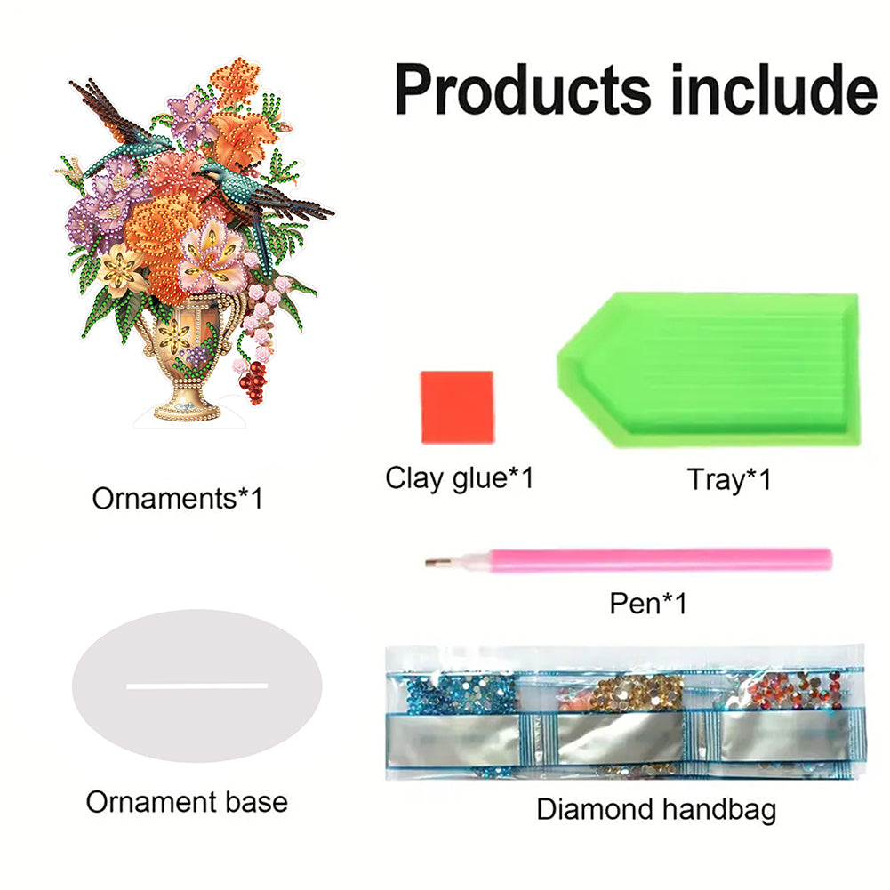 Acrylic Bird Flower Vase Desktop Diamond Painting Art Kits for Home Office Decor