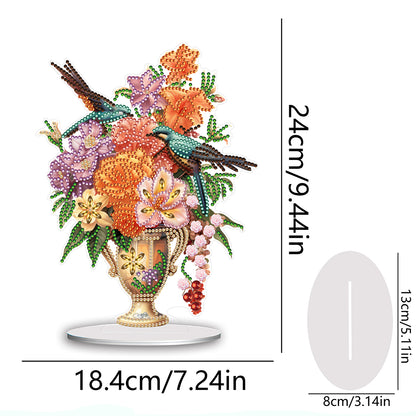 Acrylic Bird Flower Vase Desktop Diamond Painting Art Kits for Home Office Decor