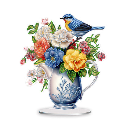 Acrylic Bird Flower Vase Desktop Diamond Painting Art Kits for Home Office Decor