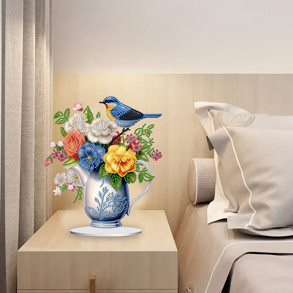 Acrylic Bird Flower Vase Desktop Diamond Painting Art Kits for Home Office Decor