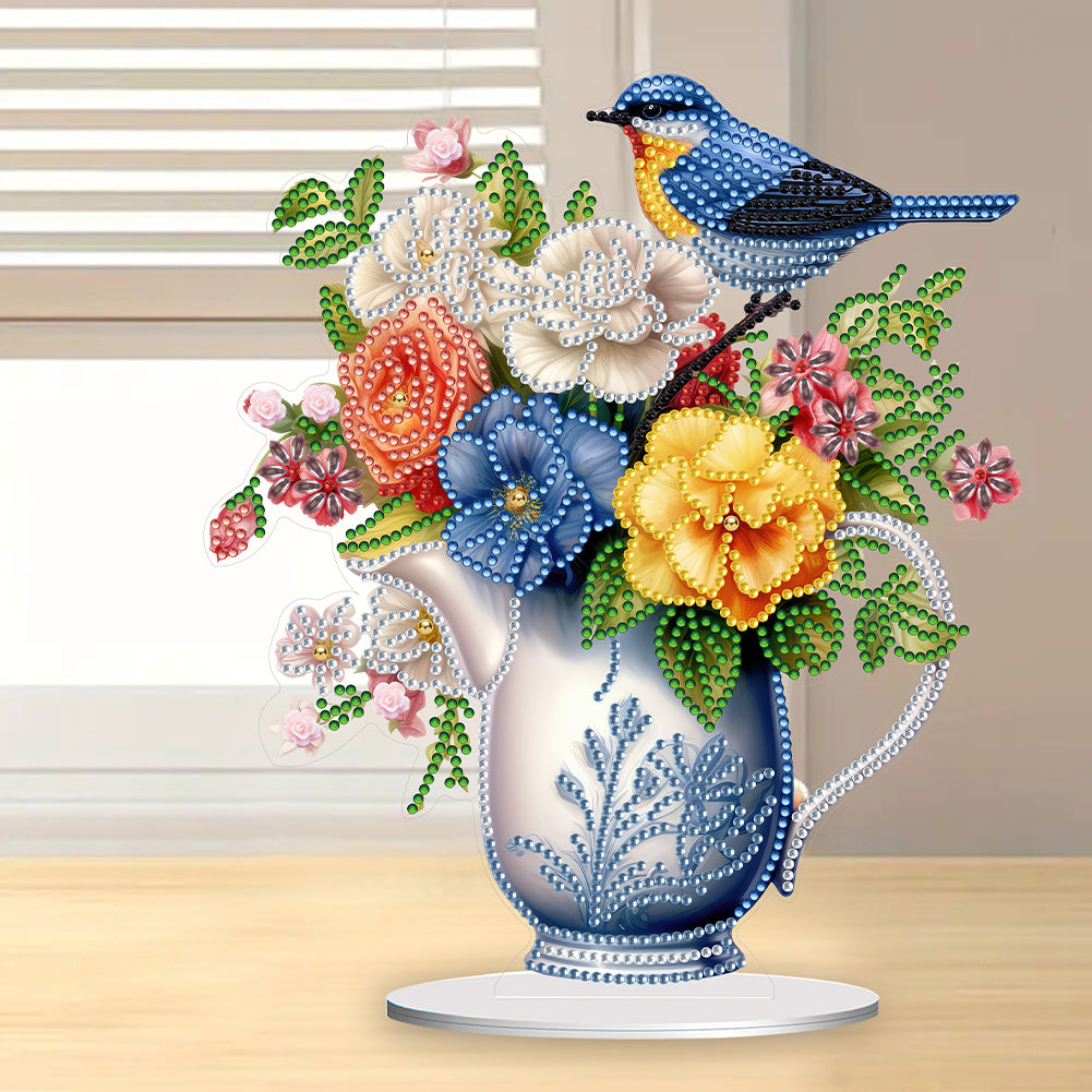 Acrylic Bird Flower Vase Desktop Diamond Painting Art Kits for Home Office Decor