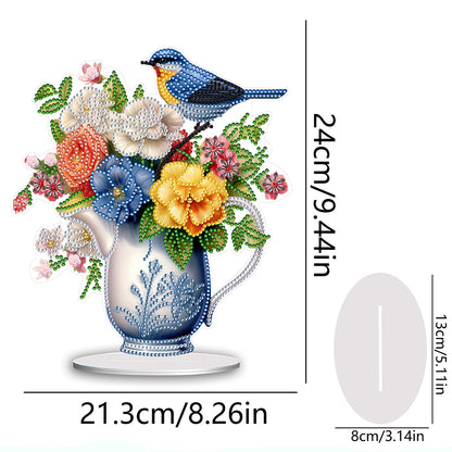 Acrylic Bird Flower Vase Desktop Diamond Painting Art Kits for Home Office Decor