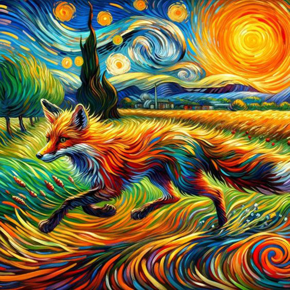 The Running Fox In Van Gogh'S Eyes - Full Round Drill Diamond Painting 30*30CM