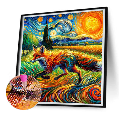 The Running Fox In Van Gogh'S Eyes - Full Round Drill Diamond Painting 30*30CM