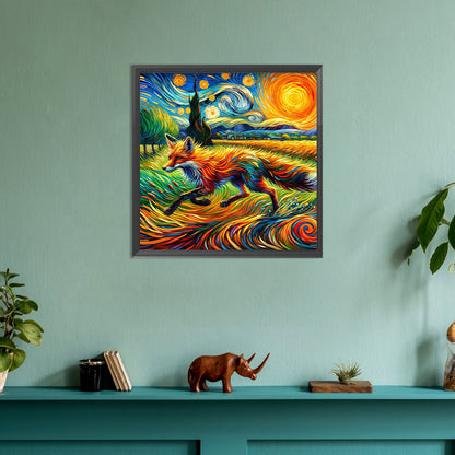 The Running Fox In Van Gogh'S Eyes - Full Round Drill Diamond Painting 30*30CM