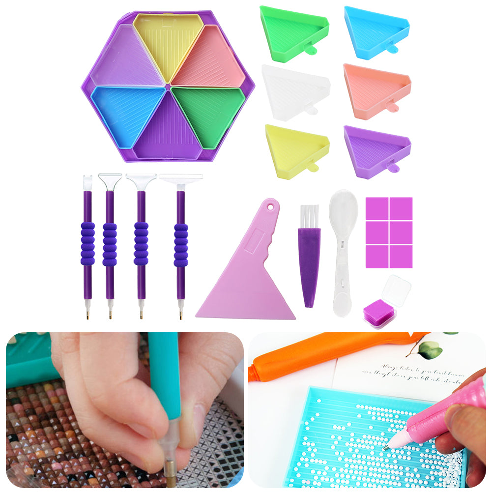 Diamond Painting Tool Accessory Tray Kit with Brush Spoon Pen Glue Clay (Set 1)