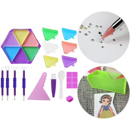 Diamond Painting Tool Accessory Tray Kit with Brush Spoon Pen Glue Clay (Set 1)