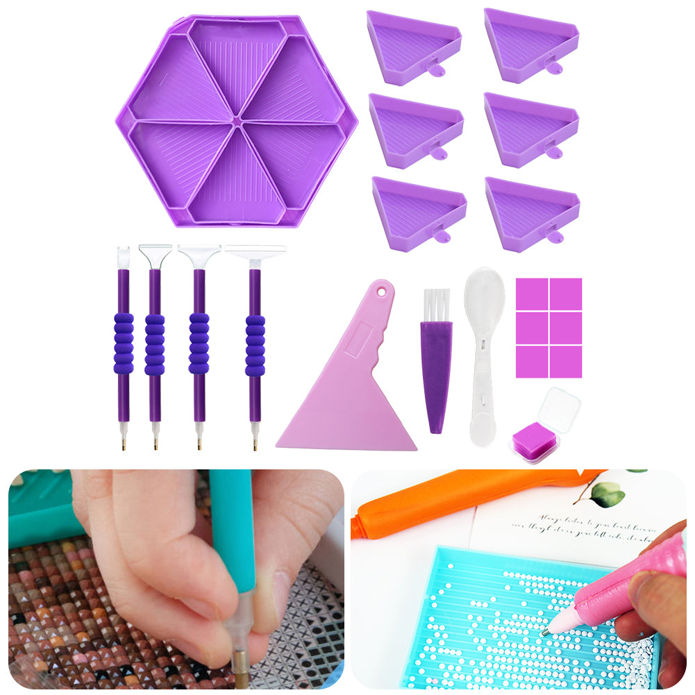 Diamond Painting Tool Accessory Tray Kit with Brush Spoon Pen Glue Clay (Set 1)