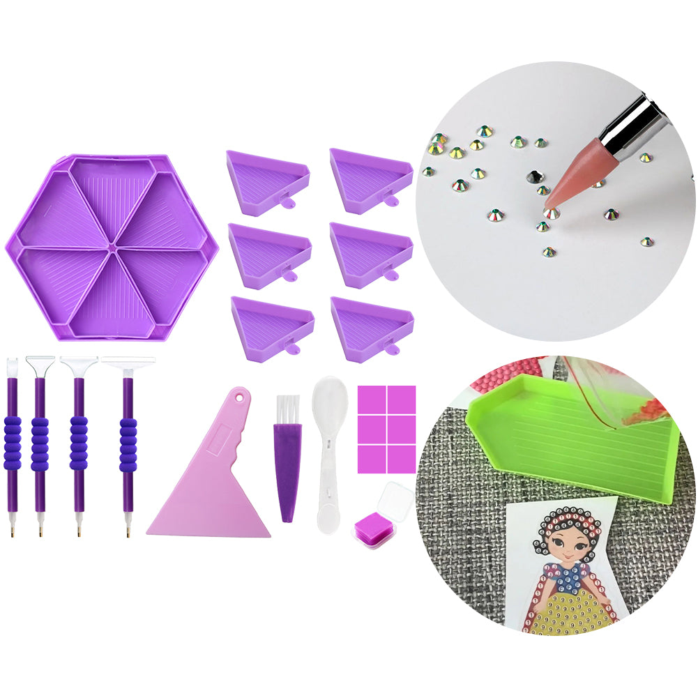 Diamond Painting Tool Accessory Tray Kit with Brush Spoon Pen Glue Clay (Set 1)