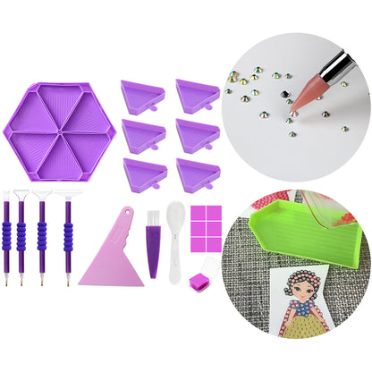 Diamond Painting Tool Accessory Tray Kit with Brush Spoon Pen Glue Clay (Set 1)