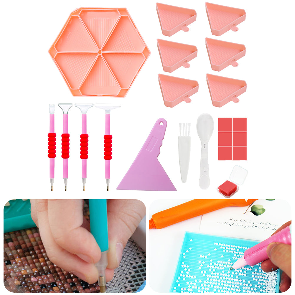 Diamond Painting Tool Accessory Tray Kit with Brush Spoon Pen Glue Clay (Set 1)