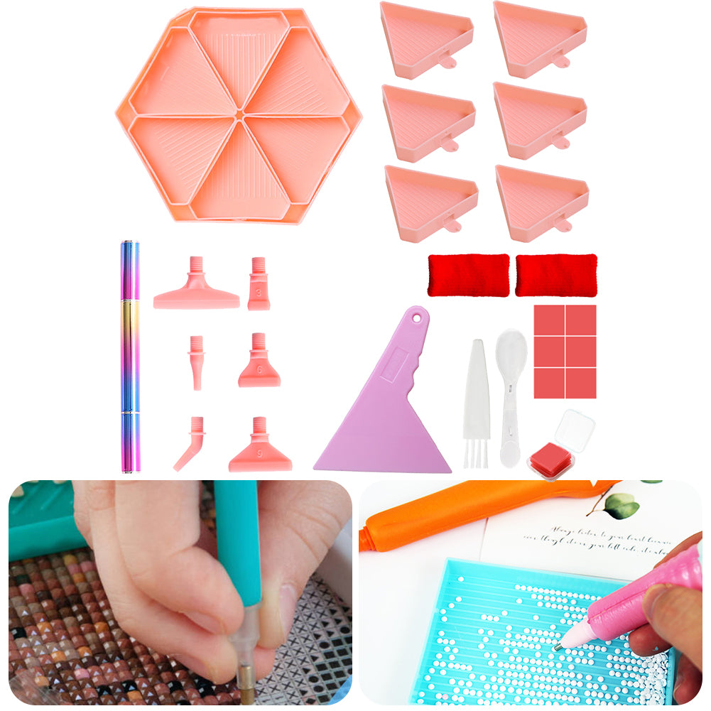 Diamond Painting Tool Accessory Tray Kit with Brush Spoon Glue Clays (Set 2)