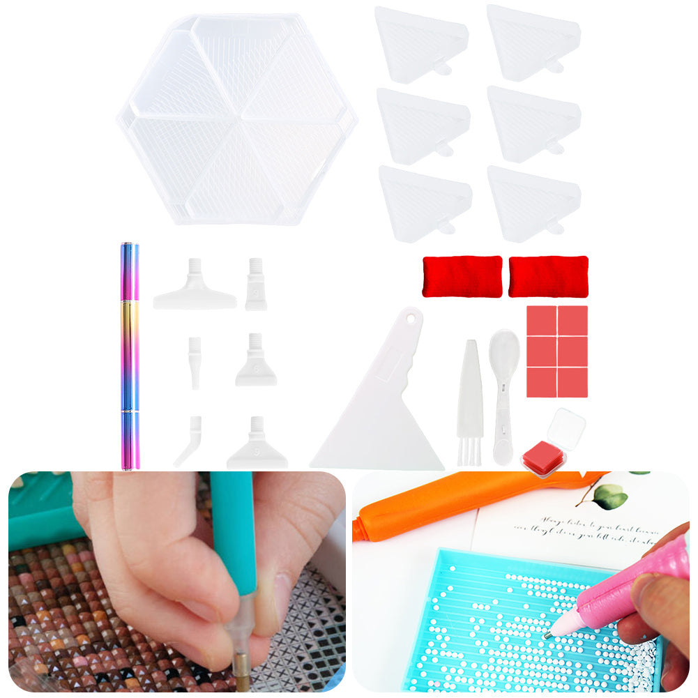 Diamond Painting Tool Accessory Tray Kit with Brush Spoon Glue Clays (Set 2)