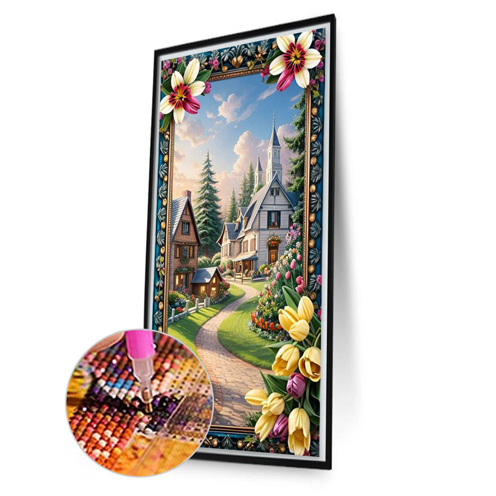 Garden House With Picture Frame - Full AB Round Drill Diamond Painting 40*70CM