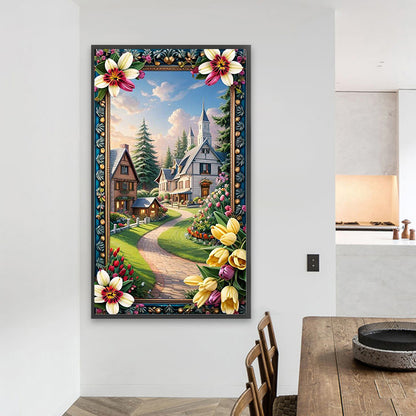 Garden House With Picture Frame - Full AB Round Drill Diamond Painting 40*70CM