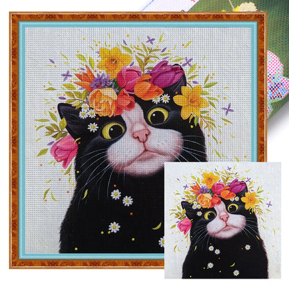 Black Cat - 11CT Stamped Cross Stitch 50*50CM