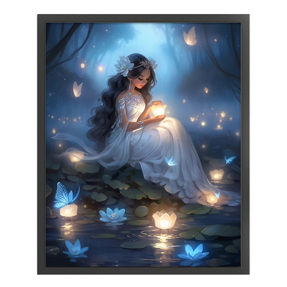 Girl Putting Lantern By Lake - 11CT Stamped Cross Stitch 50*60CM