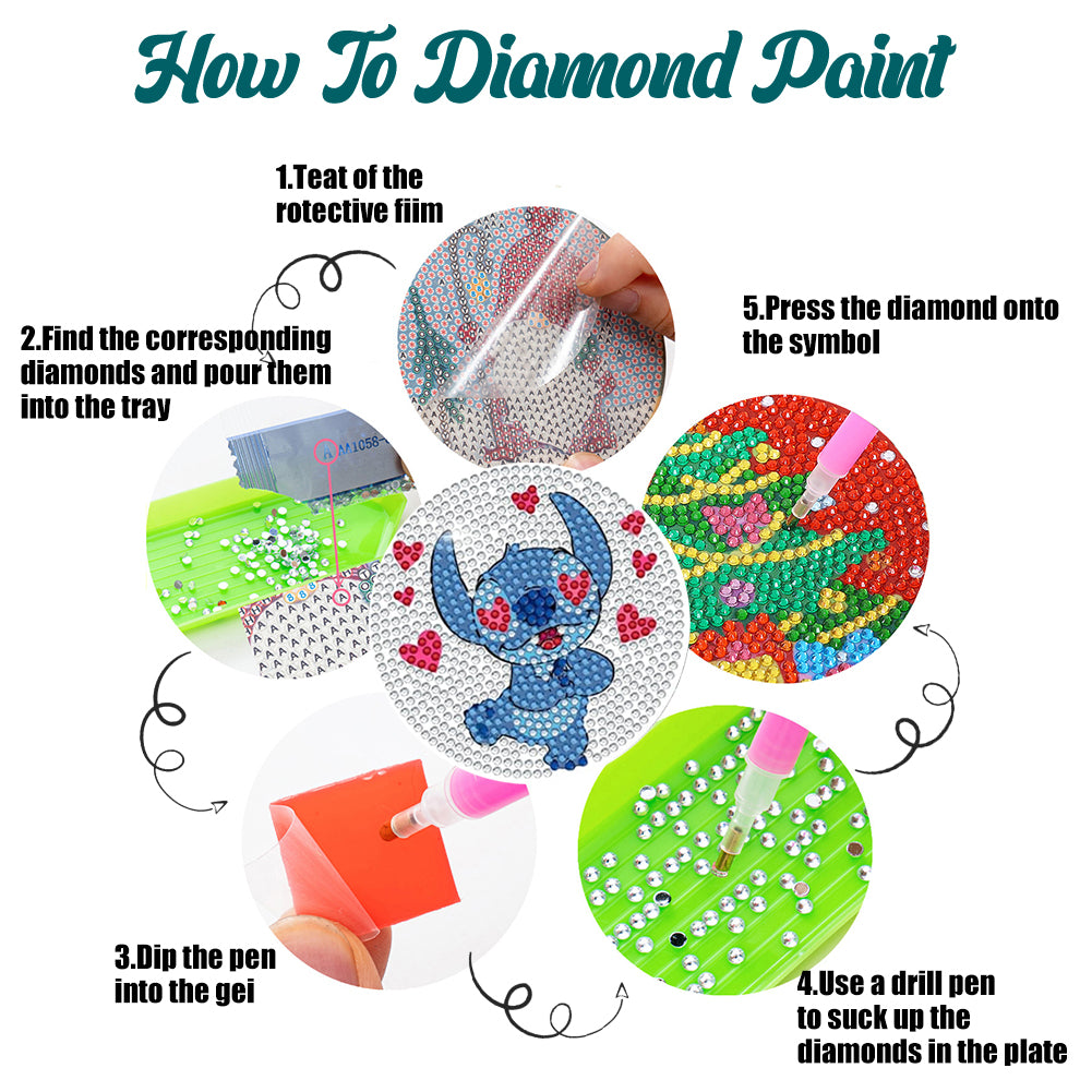 8 Pcs Stitch Diamond Art Coasters With Holder Diamond Art Painting Coasters Kits