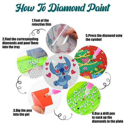 8 Pcs Stitch Diamond Art Coasters With Holder Diamond Art Painting Coasters Kits