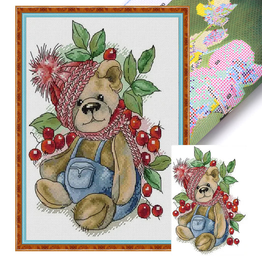 Winter Berry Bear - 14CT Stamped Cross Stitch 22*32CM(Joy Sunday)