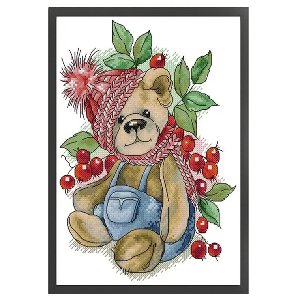 Winter Berry Bear - 14CT Stamped Cross Stitch 22*32CM(Joy Sunday)