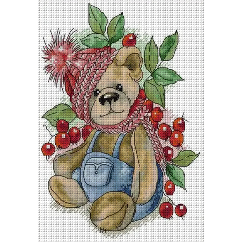 Winter Berry Bear - 14CT Stamped Cross Stitch 22*32CM(Joy Sunday)