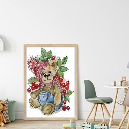 Winter Berry Bear - 14CT Stamped Cross Stitch 22*32CM(Joy Sunday)