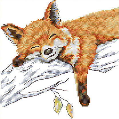 Sleeping Fox - 14CT Stamped Cross Stitch 26*26CM(Joy Sunday)