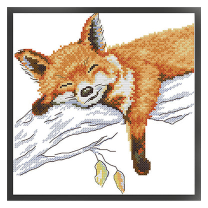 Sleeping Fox - 14CT Stamped Cross Stitch 26*26CM(Joy Sunday)