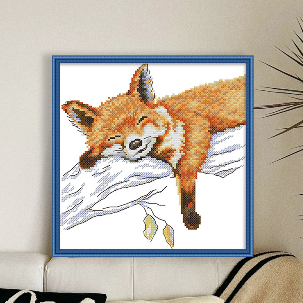 Sleeping Fox - 14CT Stamped Cross Stitch 26*26CM(Joy Sunday)