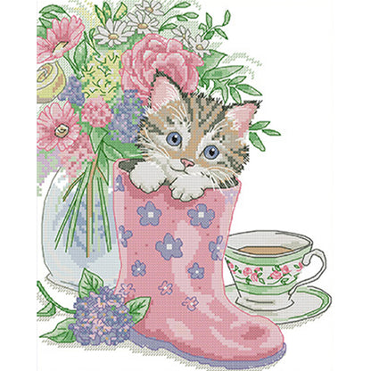 Kitten In Rain Boots - 14CT Stamped Cross Stitch 28*33CM(Joy Sunday)