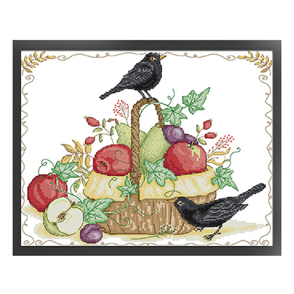 Fruit Basket And Crow - 14CT Stamped Cross Stitch 36*31CM(Joy Sunday)