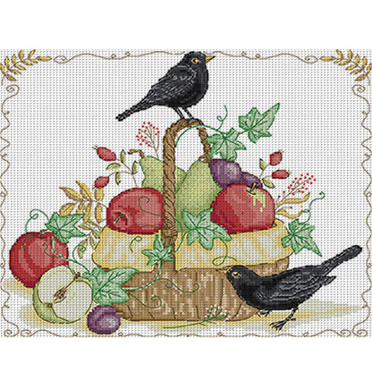 Fruit Basket And Crow - 14CT Stamped Cross Stitch 36*31CM(Joy Sunday)