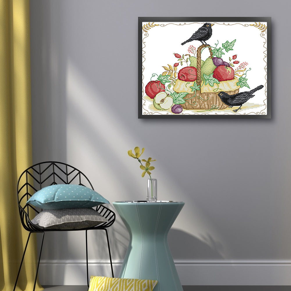 Fruit Basket And Crow - 14CT Stamped Cross Stitch 36*31CM(Joy Sunday)