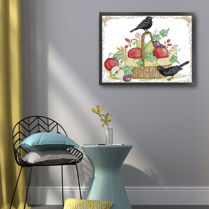 Fruit Basket And Crow - 14CT Stamped Cross Stitch 36*31CM(Joy Sunday)