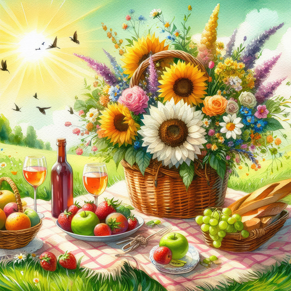 Spring Outdoor Flowers And Fruits - Full Round Drill Diamond Painting 30*30CM