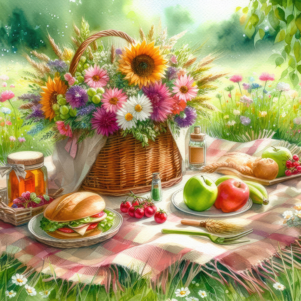 Spring Outdoor Flowers And Fruits - Full Round Drill Diamond Painting 30*30CM